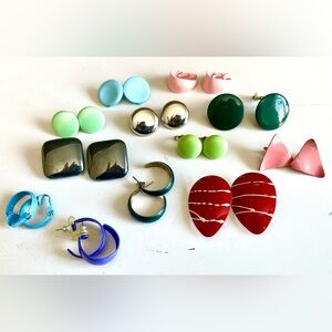 Vintage Colorful Earrings Bundle Lot 12 Pair Clip & Pierced Bulk Funky Retro EUC